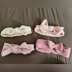 Knitted Bow Headbands for Kids - Cream and Pink